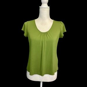 Eileen Fisher 100% Silk ‘Balletneck Cap Sleeve Top’ in “Edamame” Green Small P